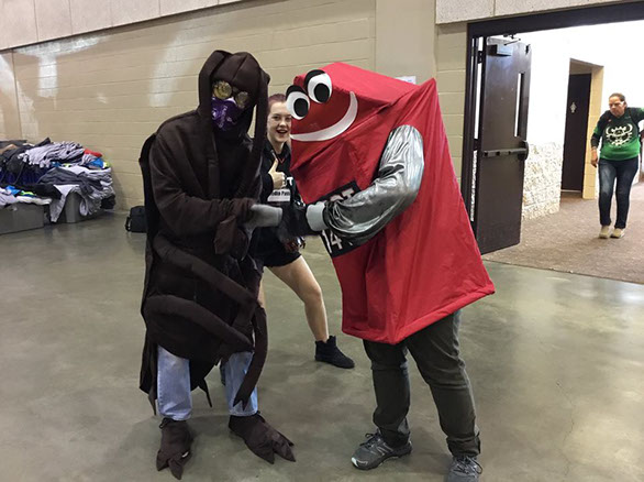 Wobot making friends with the RadioActive Roaches #2556 mascot!